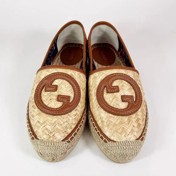 Gucci Interlocking G Raffia Leather Espadrille - Women’s 8.5